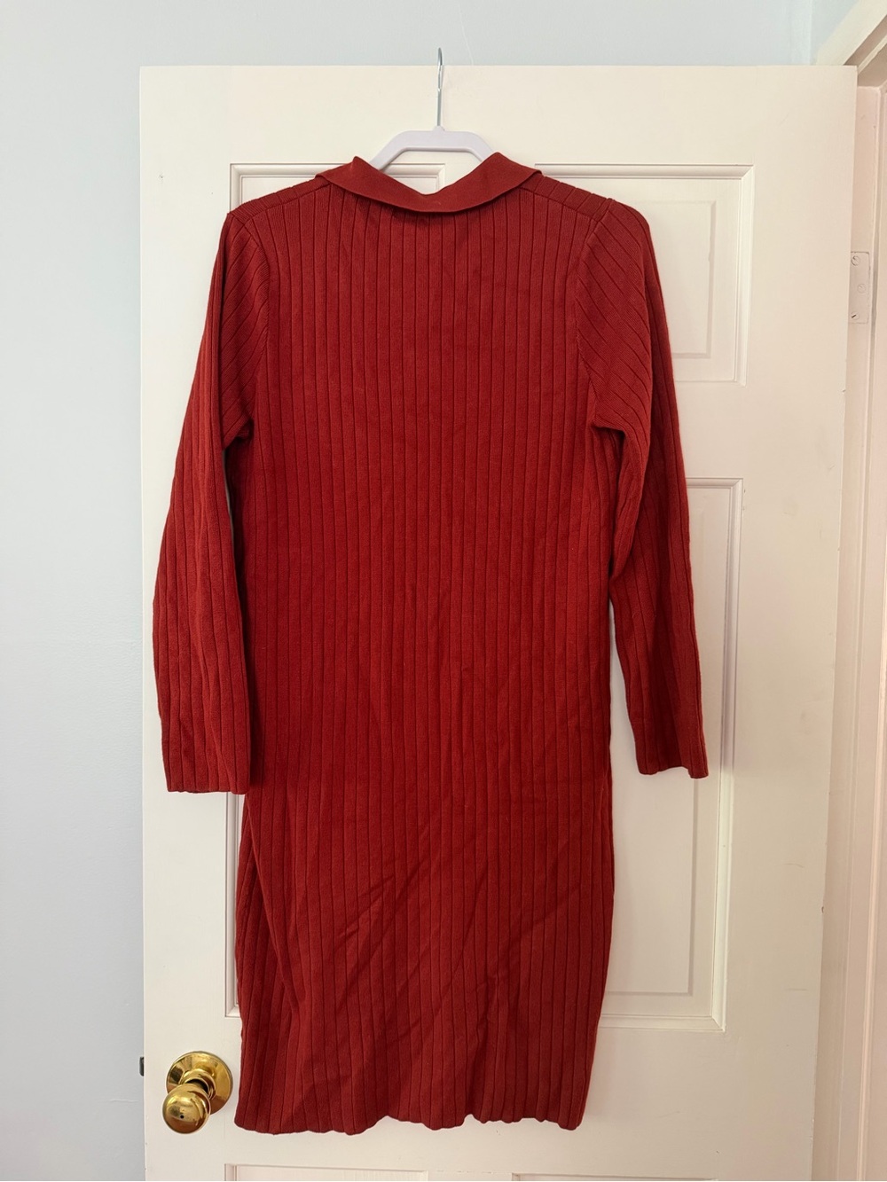 Ribbed Rust Collared Knit Dress - Picture 3 of 3